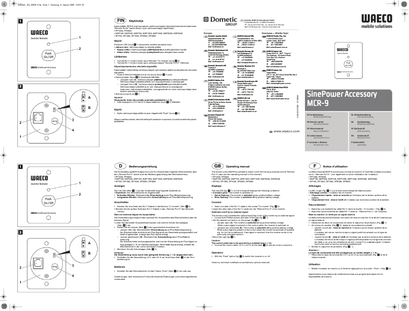 Page 1 de la notice Manuel utilisateur Dometic SinePower Accessory MCR9