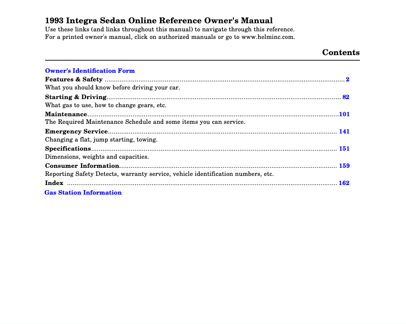 Page 1 de la notice Manuel utilisateur Acura Integra (1993)