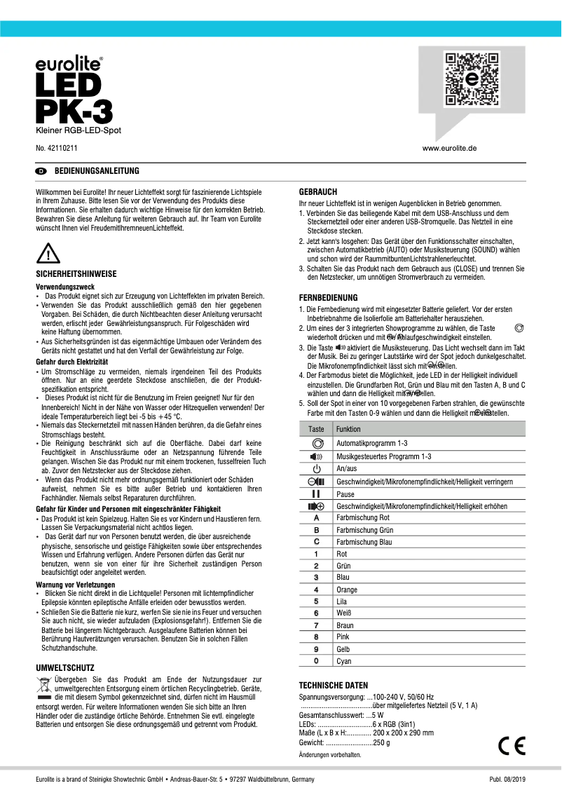 Image de la première page du manuel de l'appareil LED PK-3