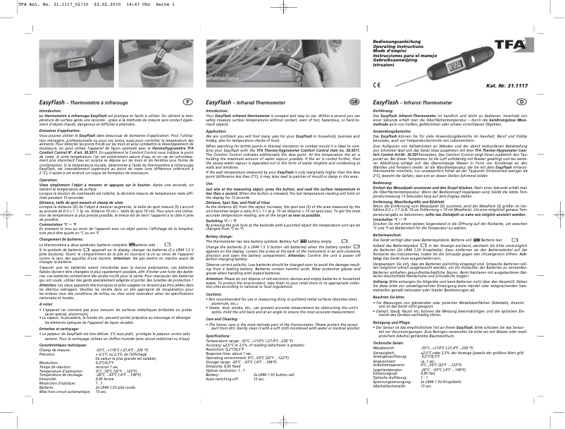 Page n°1 - Manuel utilisateur TFA 31.1117