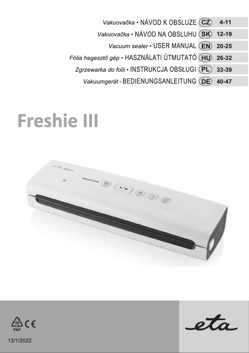 Image de la première page du manuel de l'appareil Freshie III