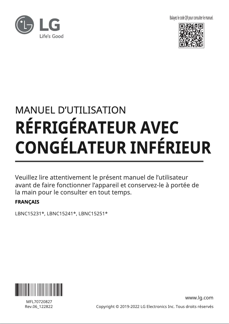 Page 1 de la notice Manuel utilisateur LG LBNC15251V