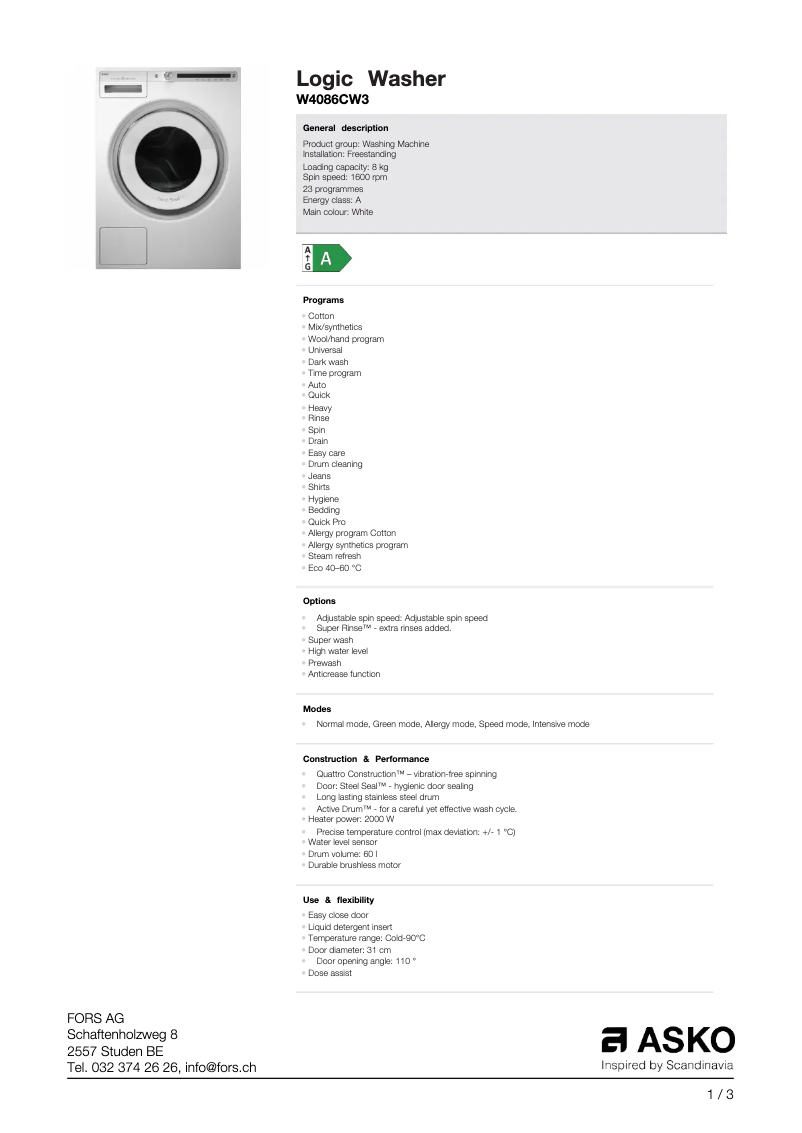 Image de la première page du manuel de l'appareil W4086CW3