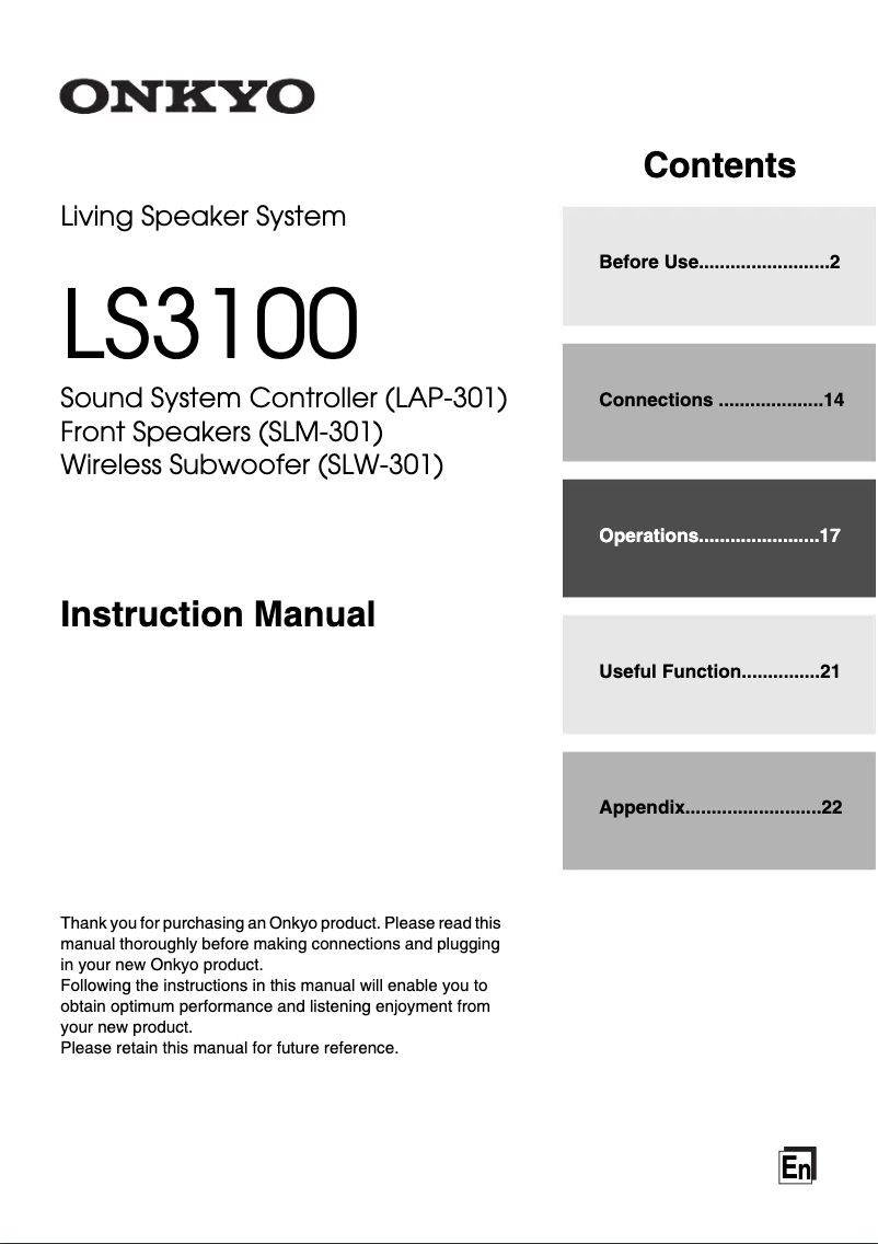 Page 1 de la notice Manuel utilisateur Onkyo LS-3100B