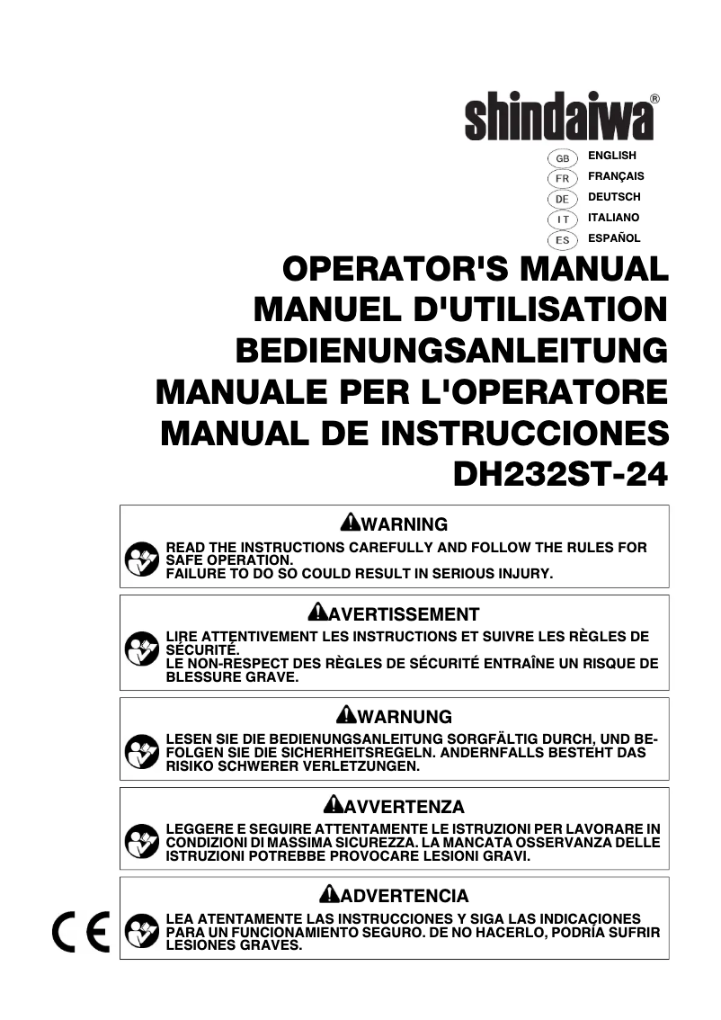Page 1 de la notice Manuel utilisateur Shindaiwa DH232ST-24