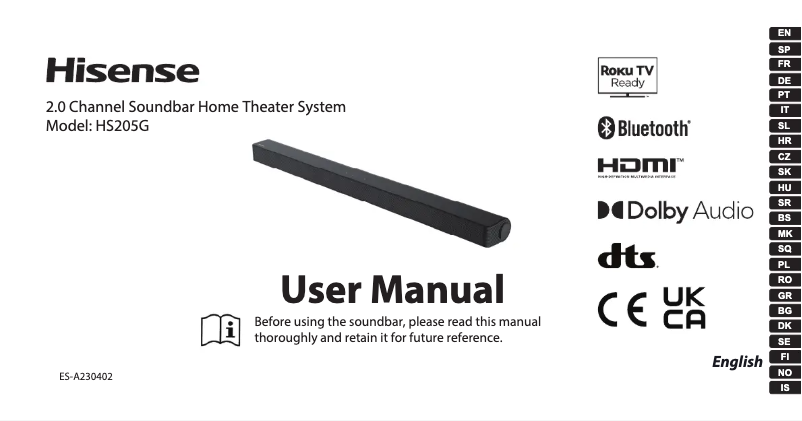 Page n°1 - Manuel utilisateur Hisense HS205G