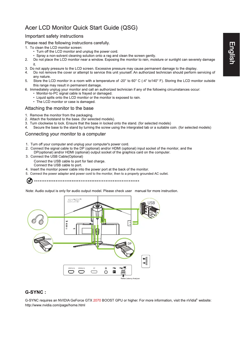 Page 1 de la notice Guide de démarrage rapide Acer Predator X28