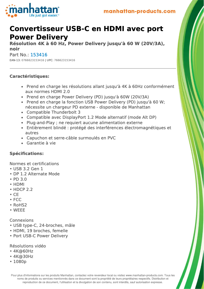 Page 1 de la notice Manuel utilisateur Manhattan 153416