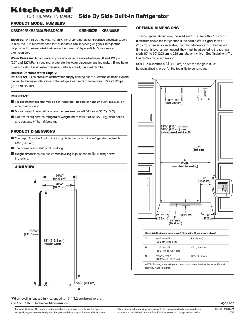 Page 1 de la notice Mode d'emploi KitchenAid KBSN608EPA