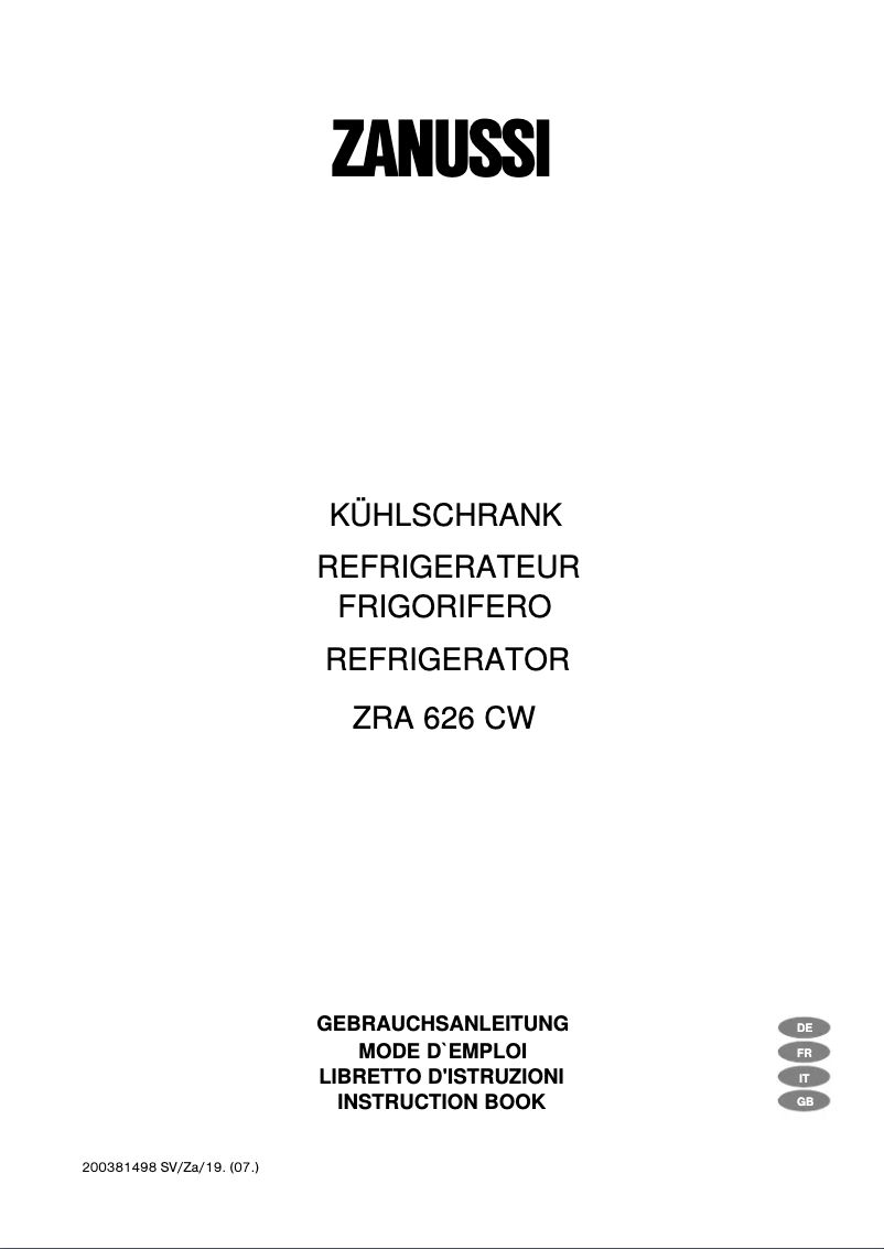 Image de la première page du manuel de l'appareil ZRA626CW