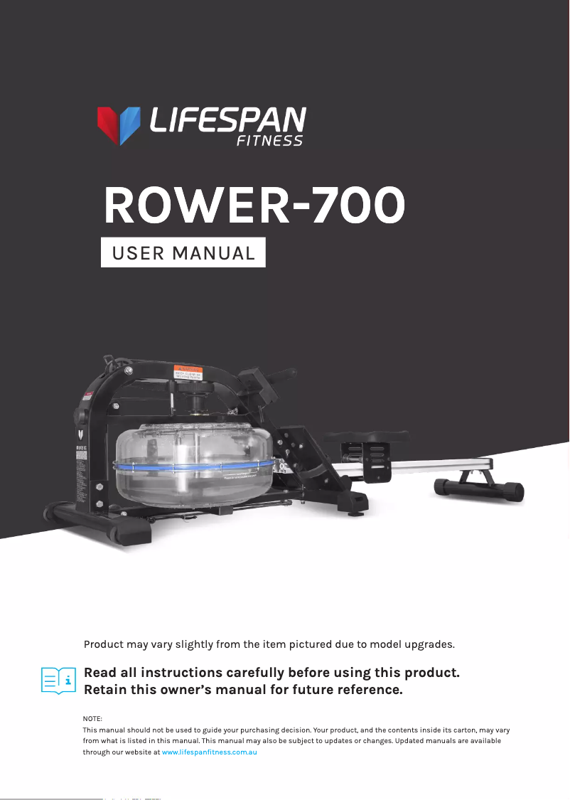 Page n°1 - Manuel utilisateur LifeSpan ROWER-700