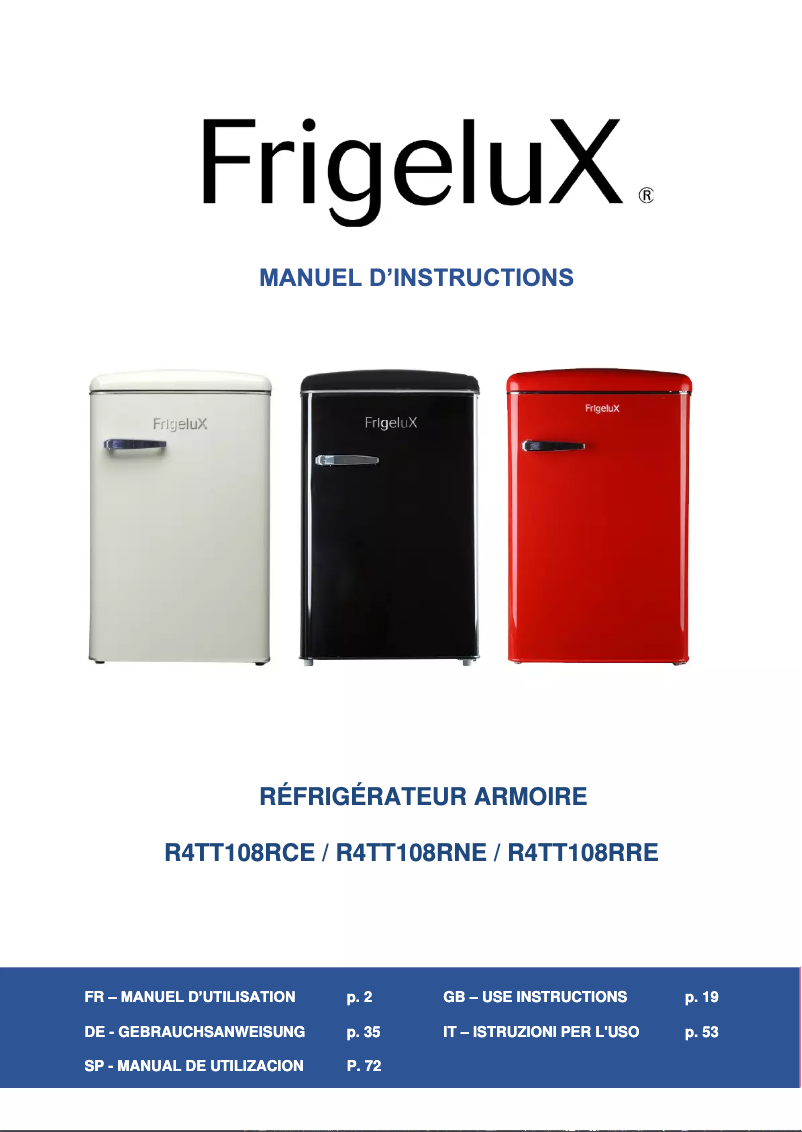 Page 1 de la notice Manuel utilisateur FrigeluX R4TT108RNE