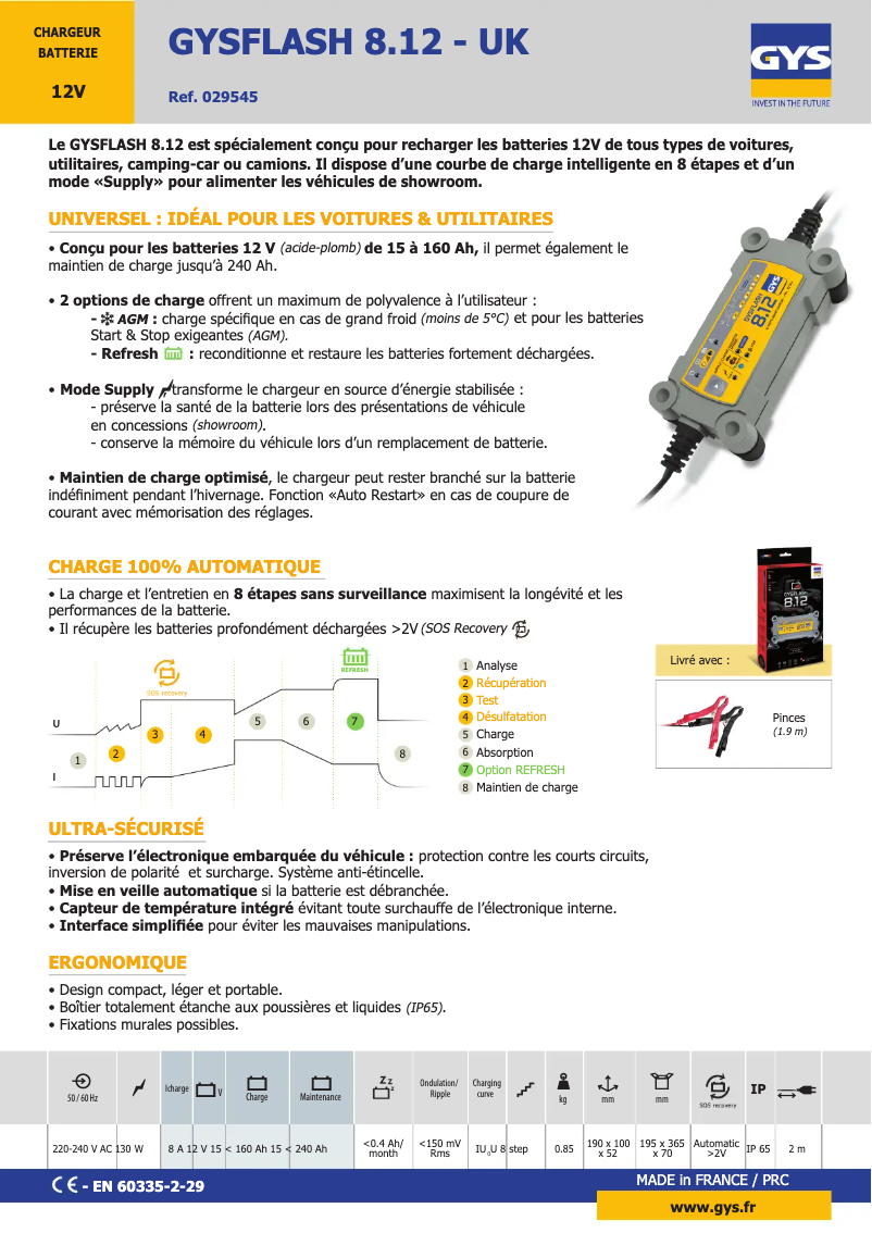 Page 1 de la notice Fiche technique GYS Gysflash 8.12