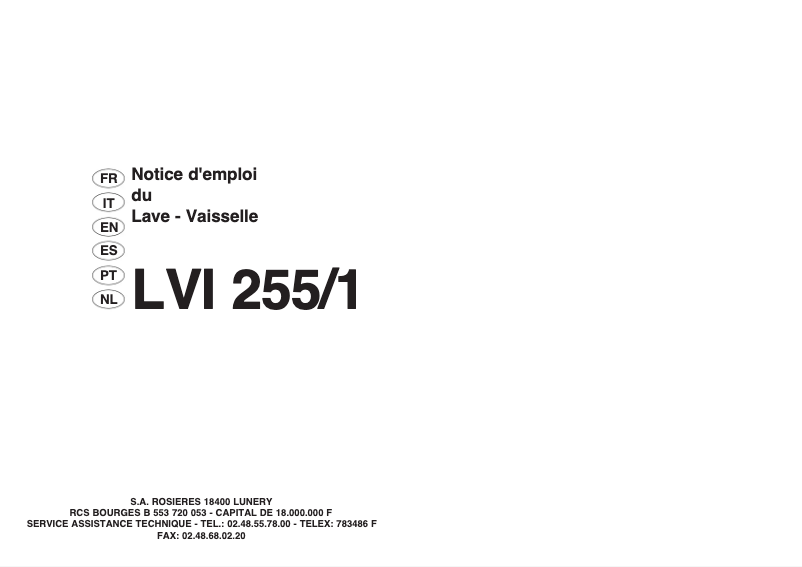 Page n°1 - Manuel utilisateur Rosieres LSLVI255IN/1