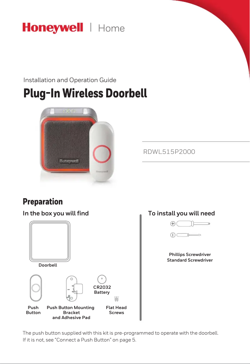 Page n°1 - Manuel utilisateur Honeywell RDWL515P
