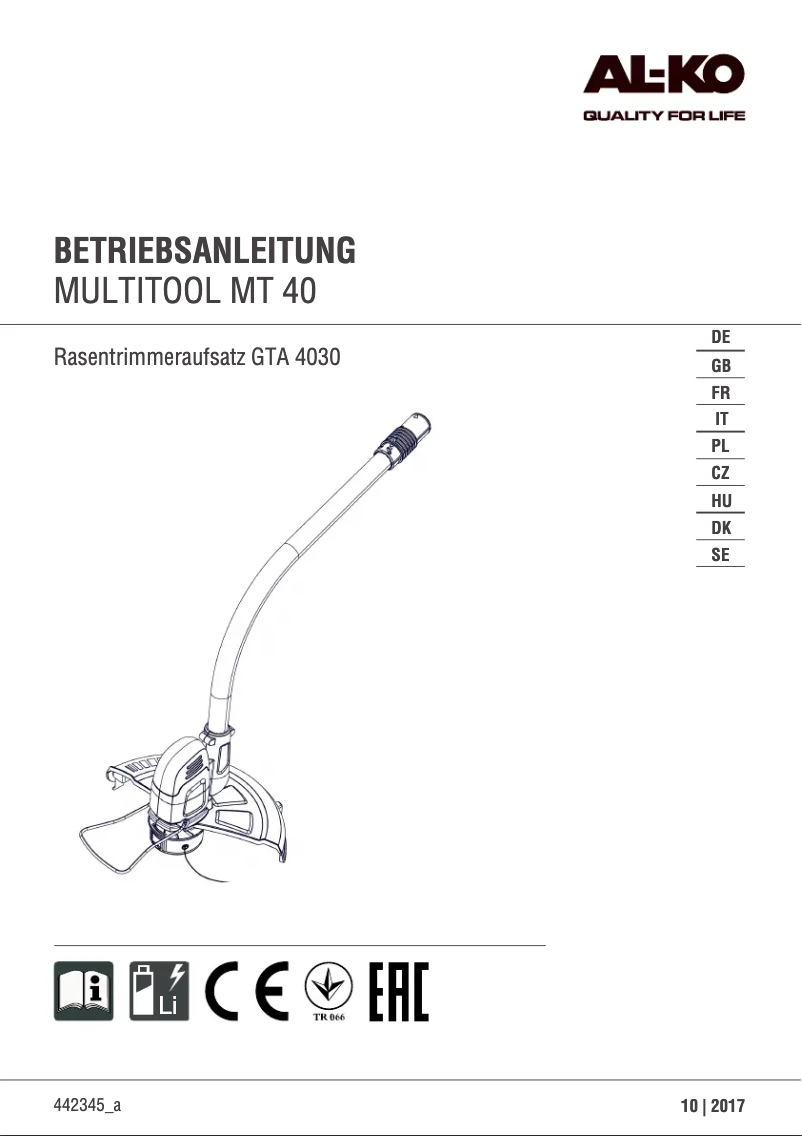 Page n°1 - Manuel utilisateur AL-KO GTA 4030