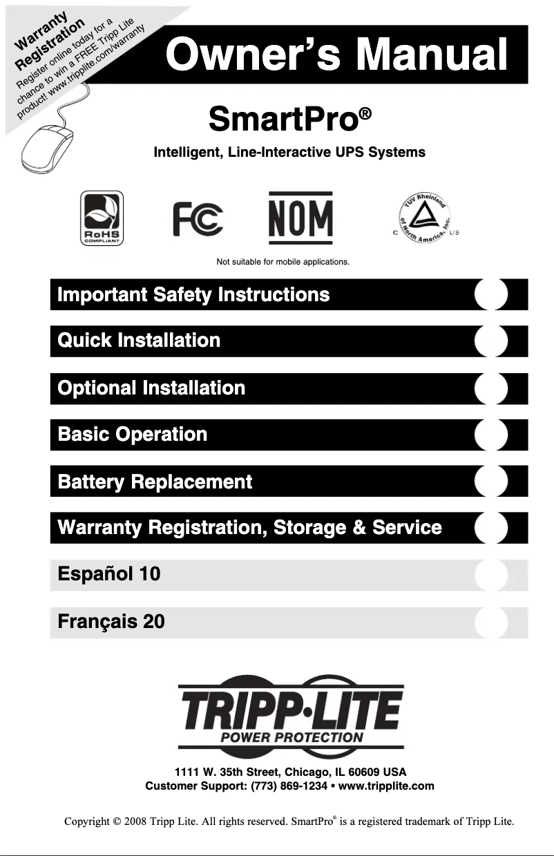 Page 1 de la notice Manuel utilisateur Tripp Lite SmartPro SMART750XLA