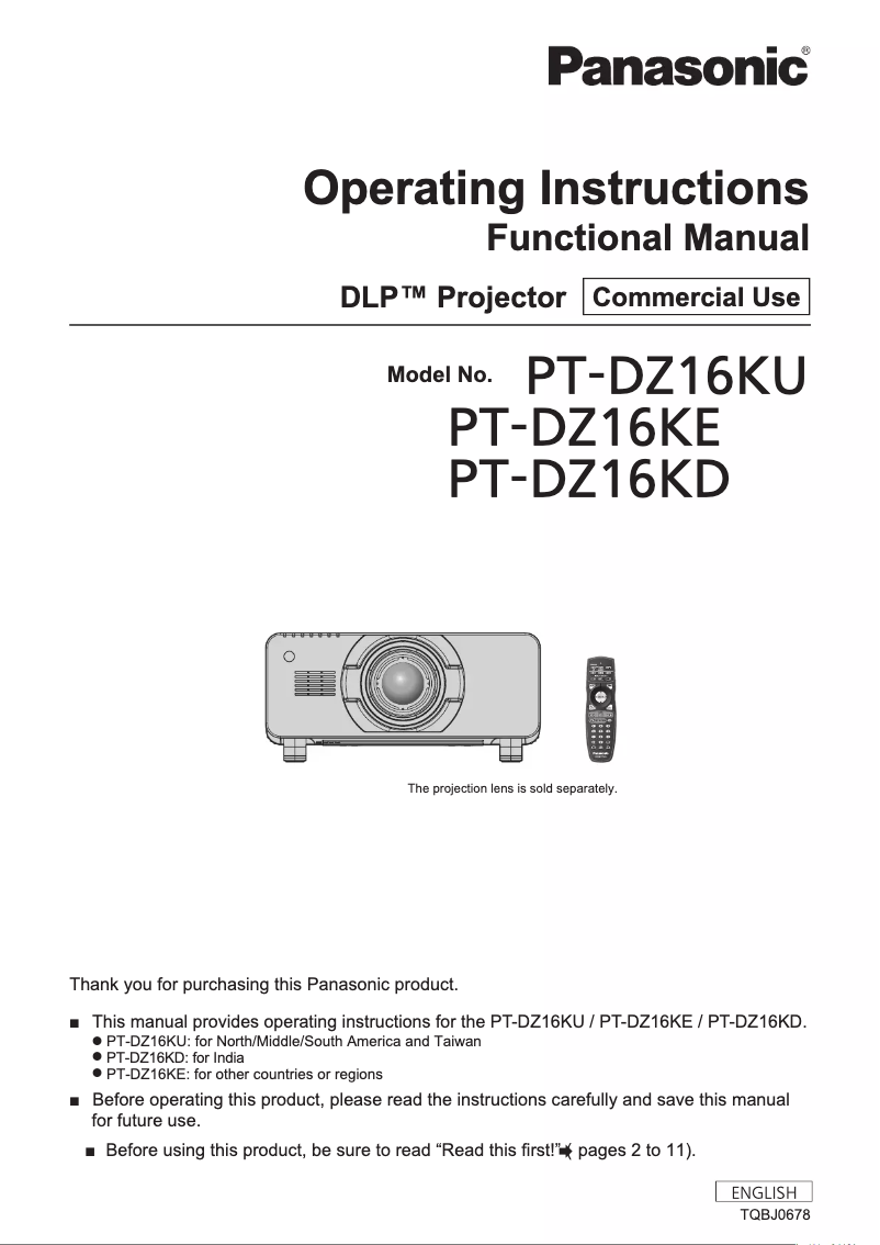 Image de la première page du manuel de l'appareil PT-DZ16K