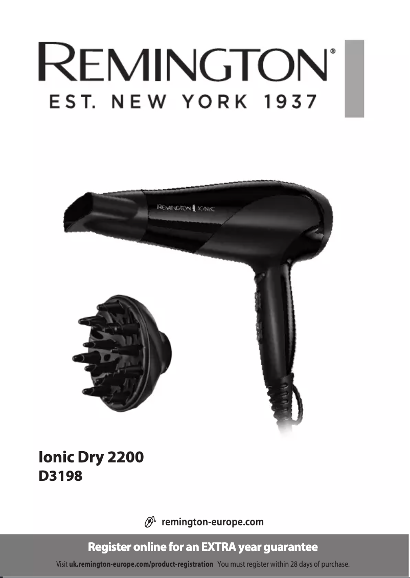 Page n°1 - Manuel utilisateur Remington Ionic Dry 2200 D3198