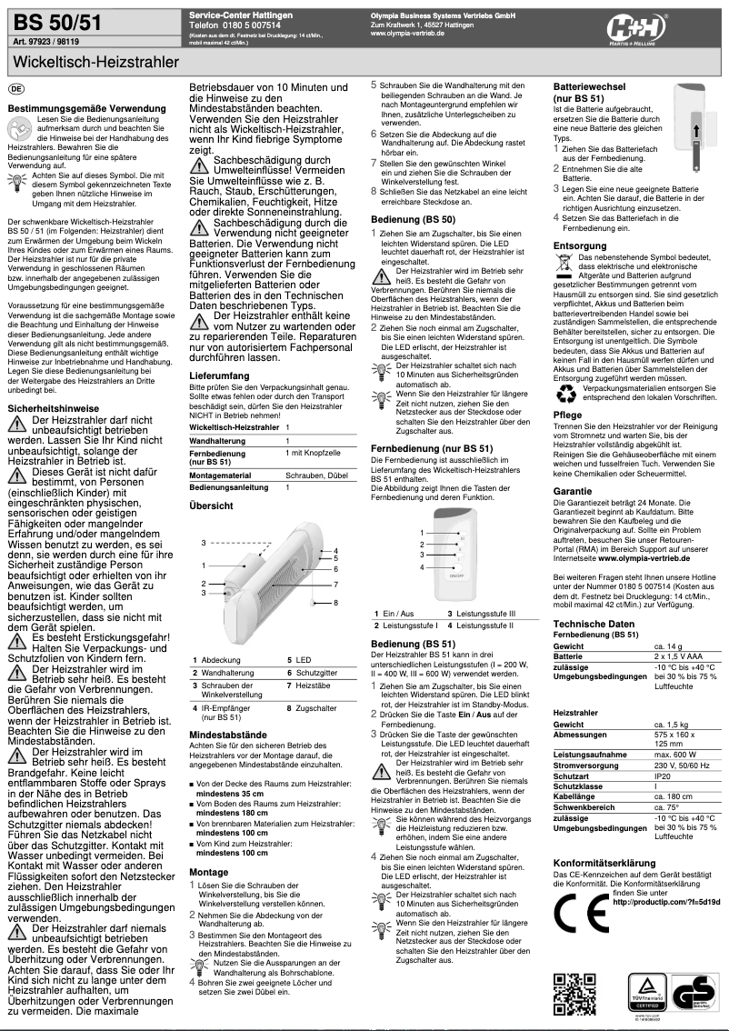Page 1 de la notice Manuel utilisateur Hartig & Helling BS 51