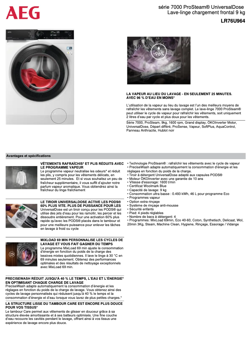 Página 1 del manual Ficha técnica AEG LR76U964