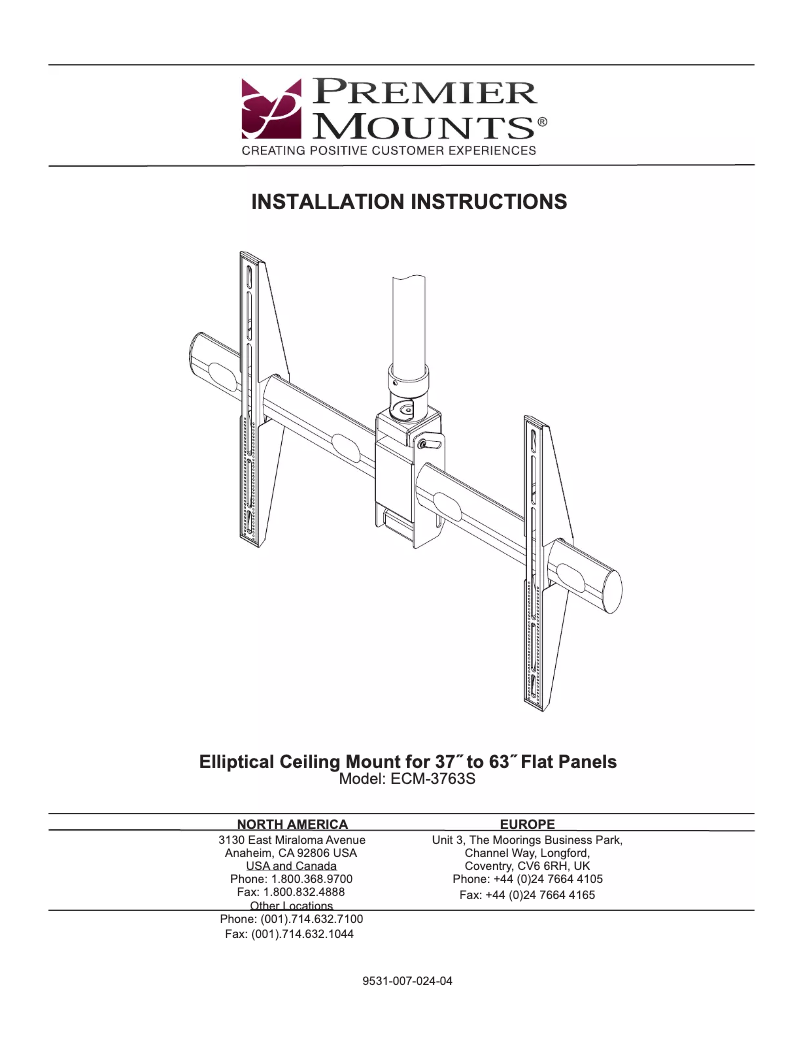 Page n°1 - Manuel utilisateur Premier Mounts ECM-3763S