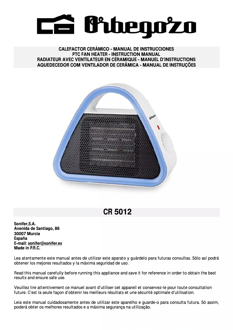 Page n°1 - Manuel utilisateur Orbegozo CR 5012