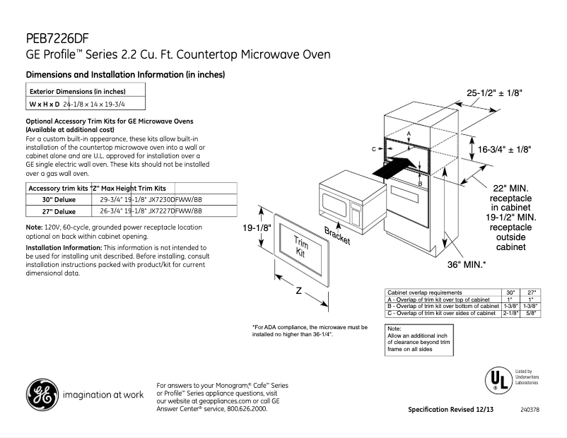 Página 1 del manual Ficha técnica GE Profile PEB7226DFBB