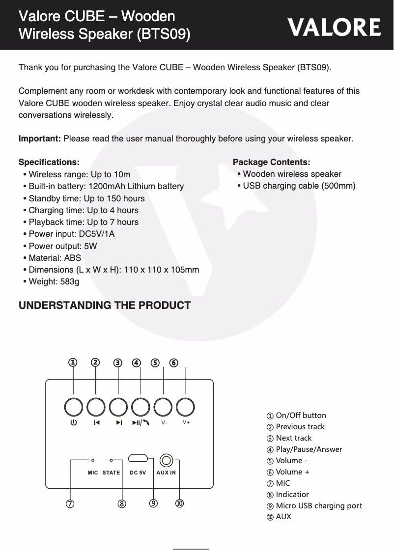 Imagen de la primera página del manual del dispositivo BTS09