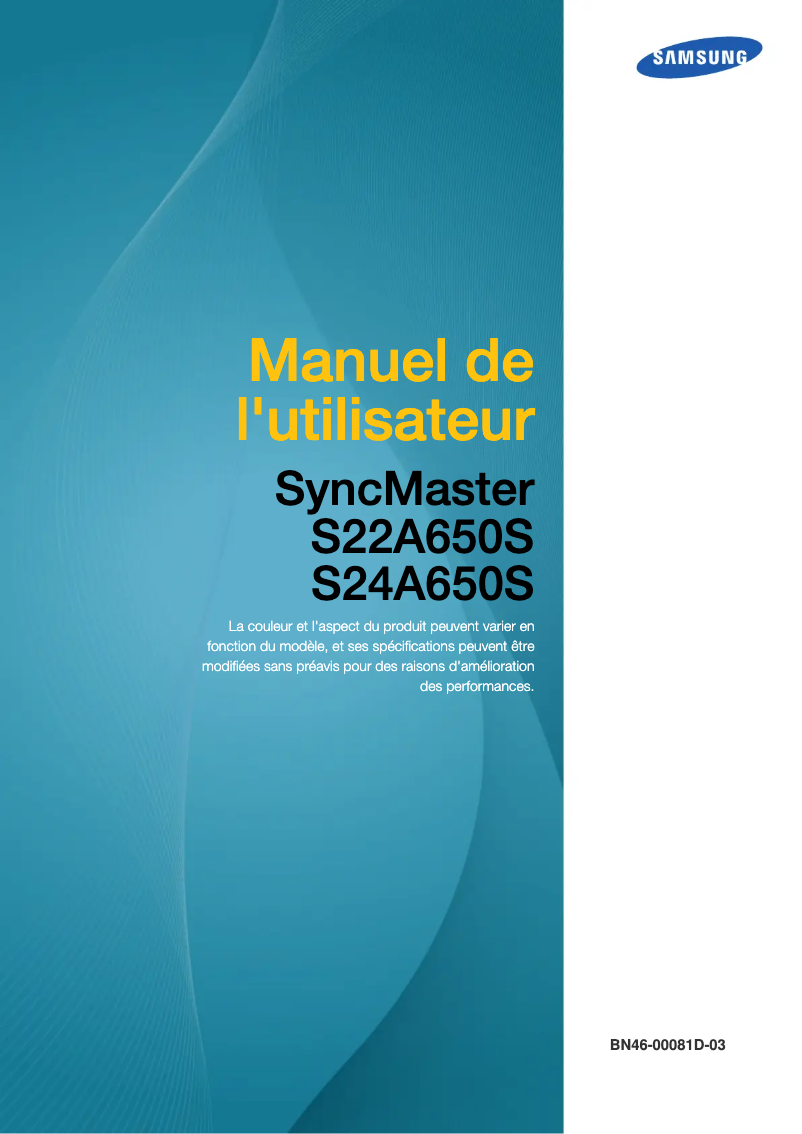 Page 1 de la notice Manuel utilisateur Samsung SyncMaster S24A650S