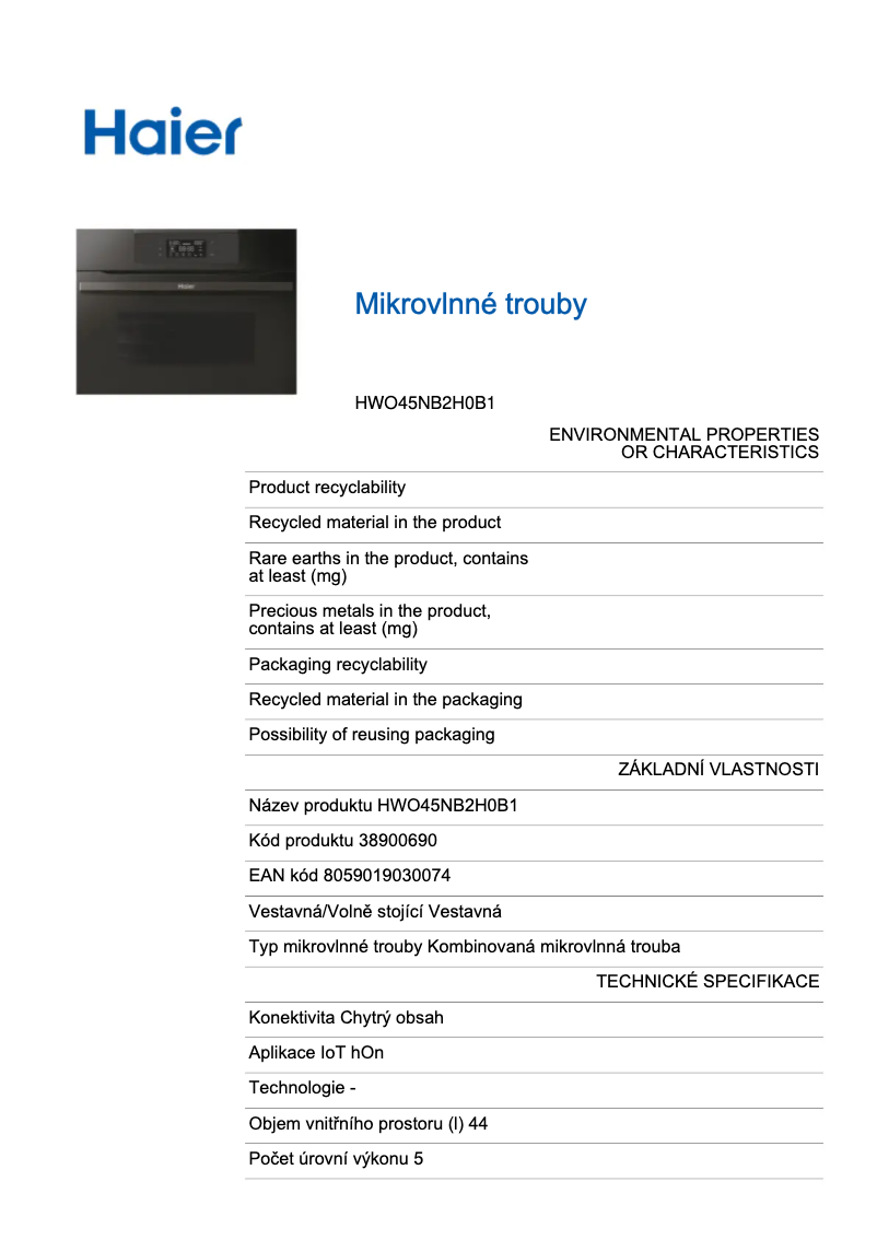 Image de la première page du manuel de l'appareil HWO45NB2H0B1