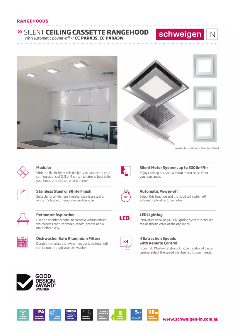 Page 1 de la notice Fiche technique Schweigen CC-PARA3W