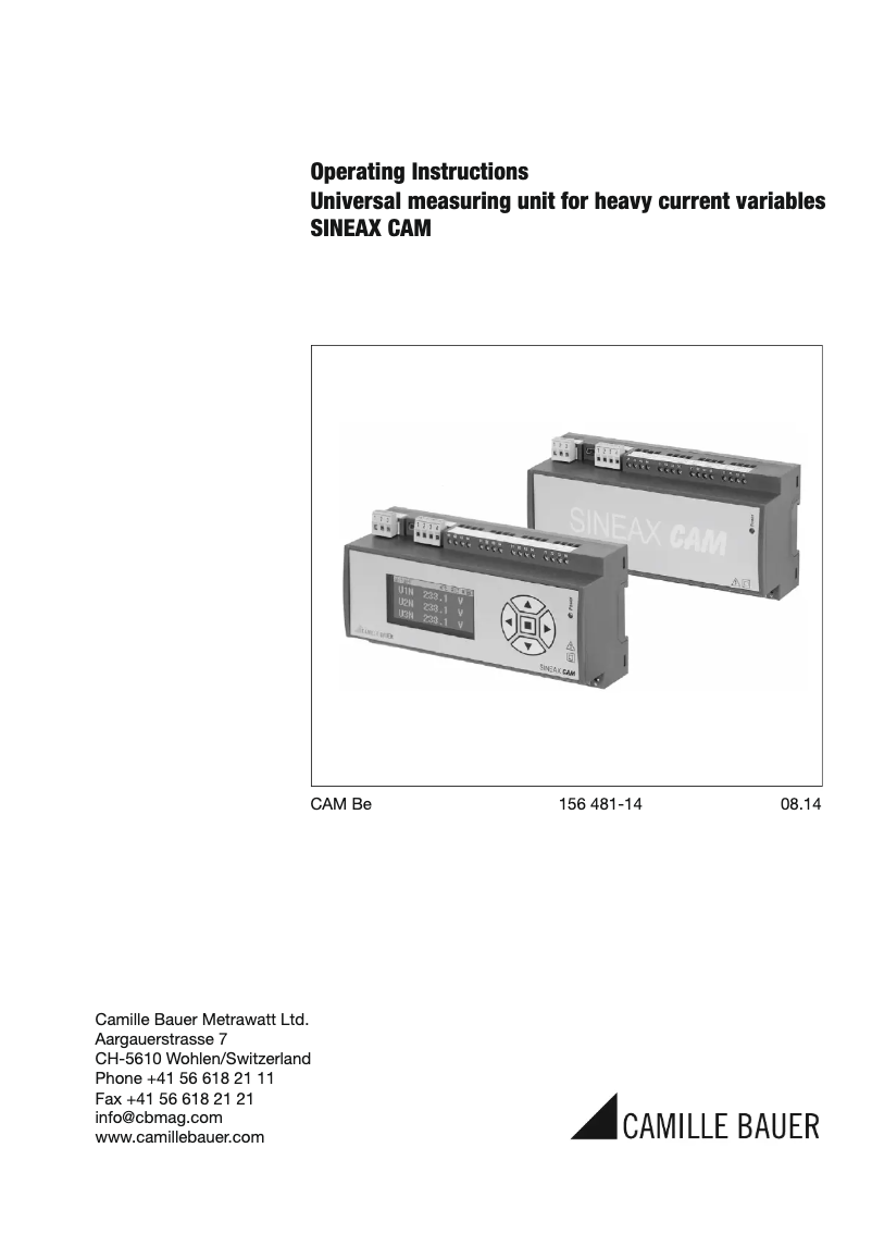 Page n°1 - Manuel utilisateur Gossen Metrawatt SINEAX CAM