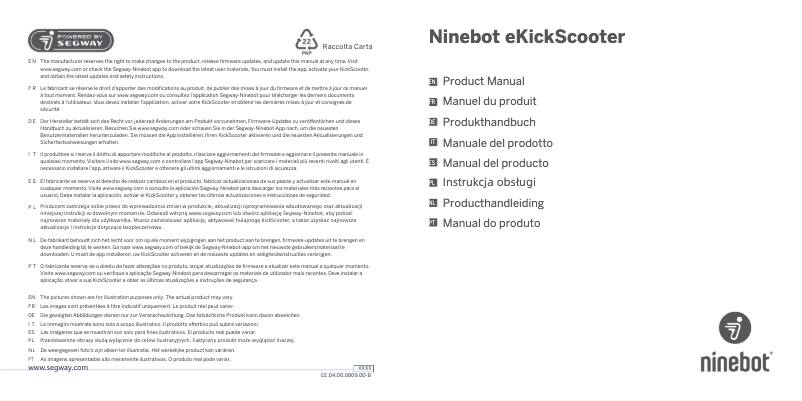 Image de la première page du manuel de l'appareil Ninebot KickScooter C2 Pro
