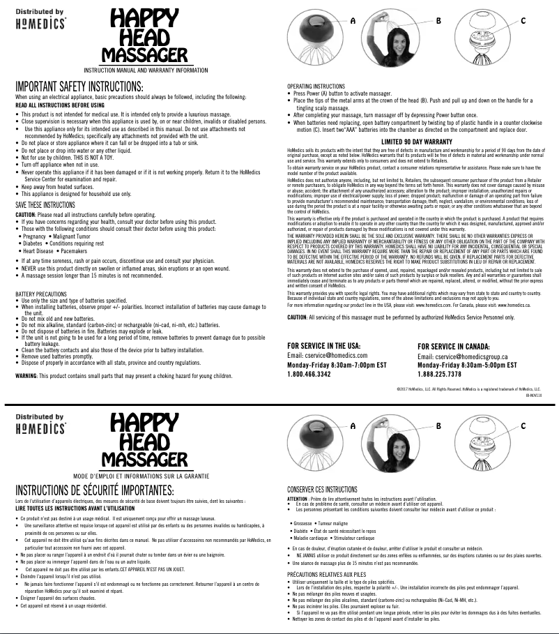 Page n°1 - Manuel utilisateur Homedics NOV-110