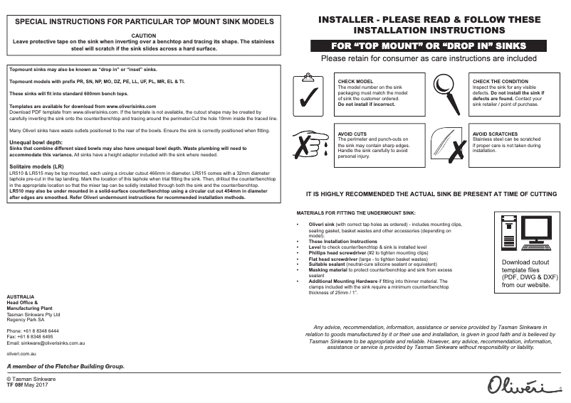 Page 1 de la notice Guide d'installation Oliveri NP6101TH