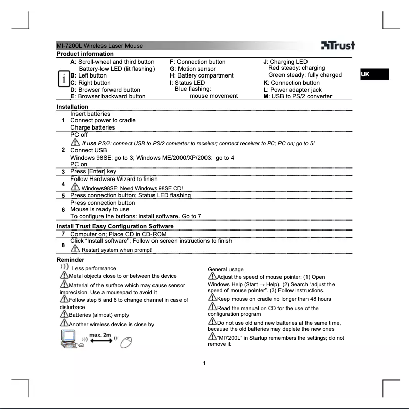 Page 1 de la notice Manuel utilisateur Trust MI-7200L