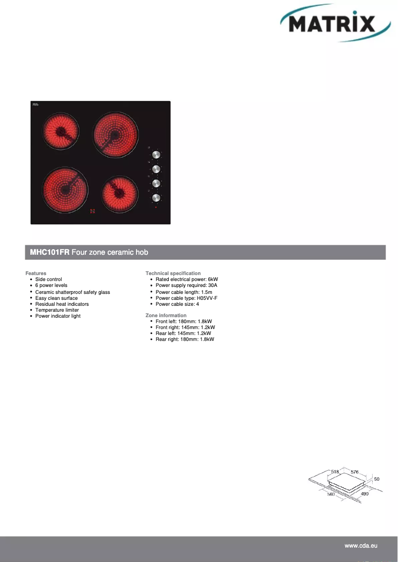 Page 1 de la notice Fiche technique Matrix MHC101FR