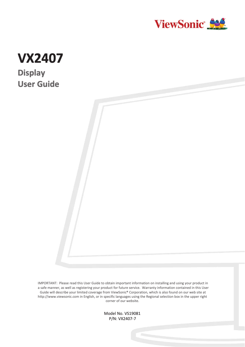 Page 1 de la notice Manuel utilisateur Viewsonic VX2407-7