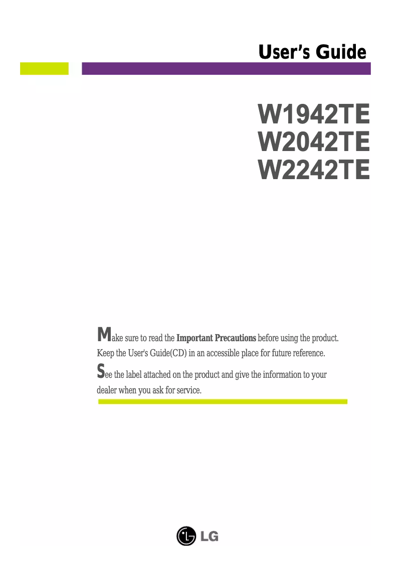 Image de la première page du manuel de l'appareil W1942TE-PF