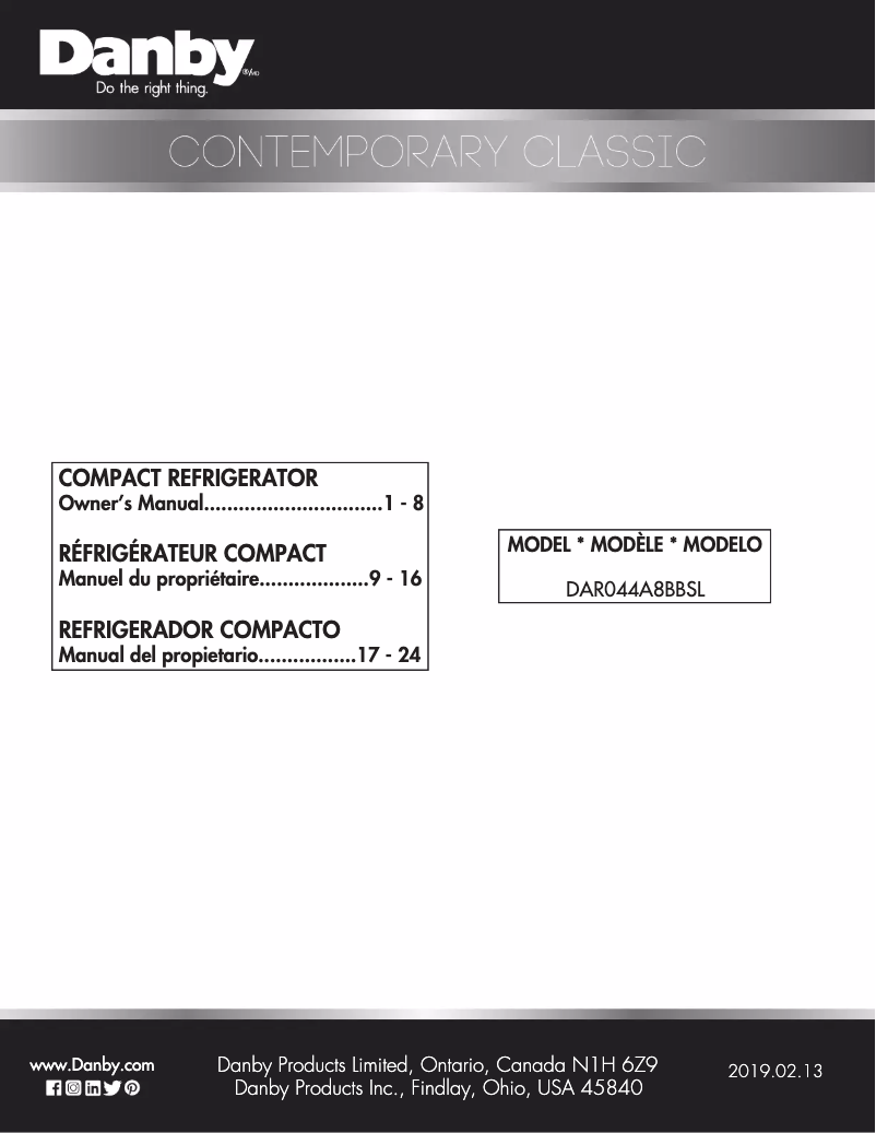 Page 1 de la notice Manuel utilisateur Danby DAR044A8BBSL