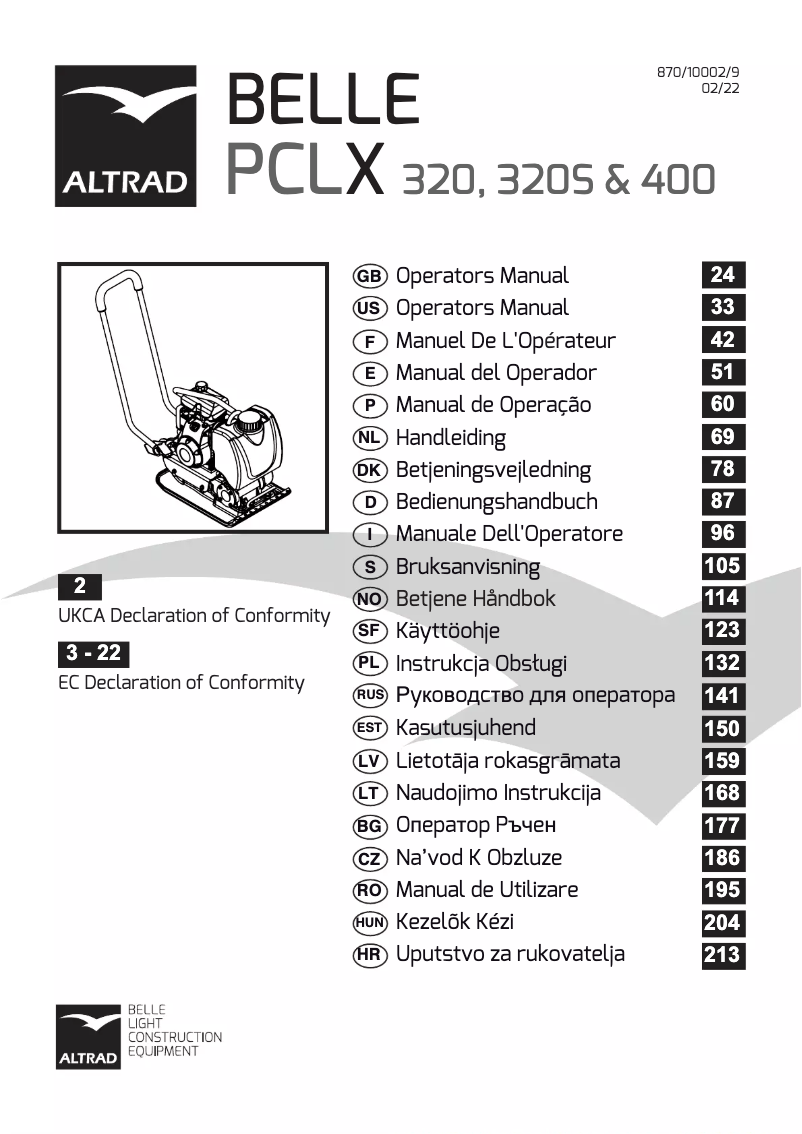 Page n°1 - Manuel utilisateur Altrad BELLE PCLX 400