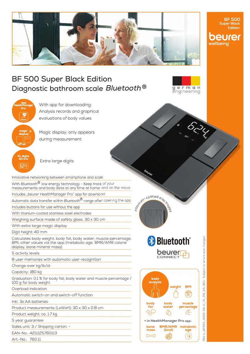 Page 1 de la notice Fiche technique Beurer BF 500