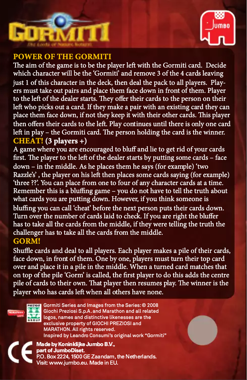 Page 1 de la notice Manuel utilisateur Jumbo Gormiti Kaartspel