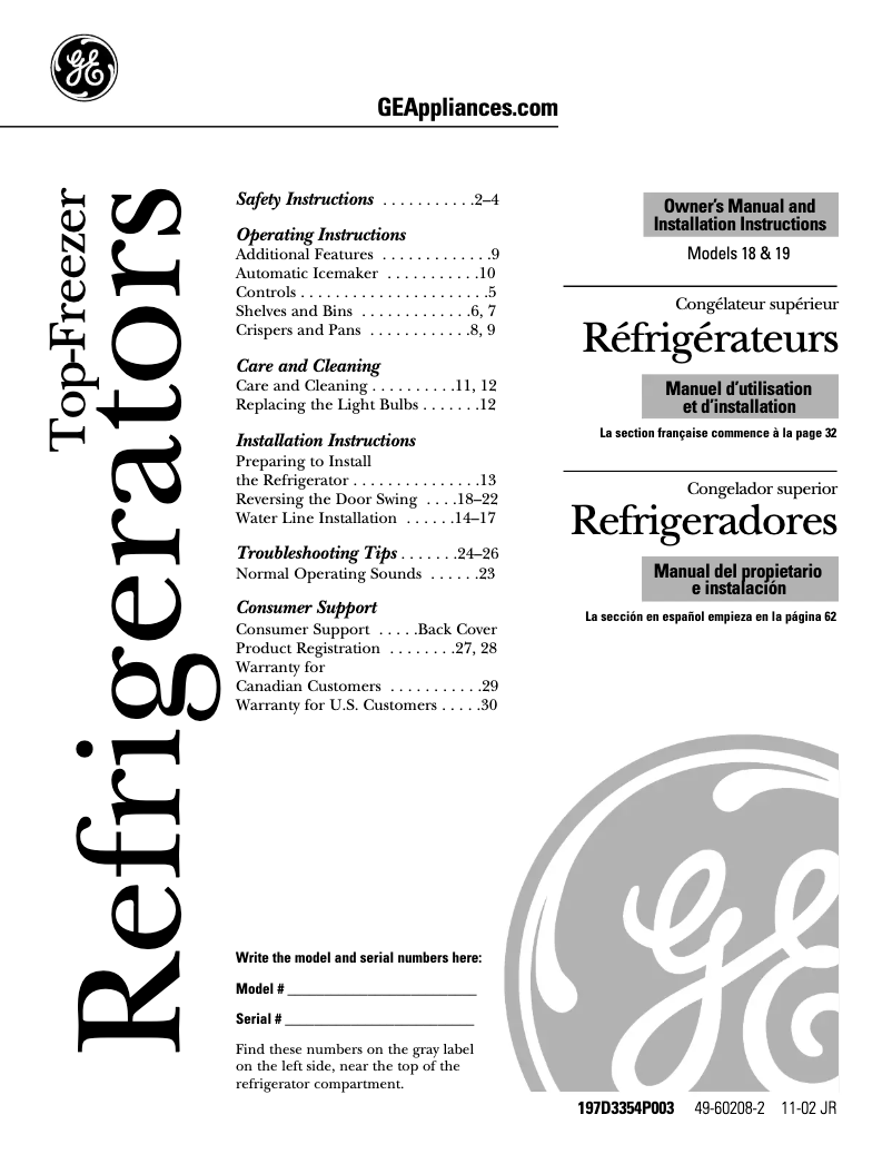 Page n°1 - Guide d'installation GE GTS18DCMLAA