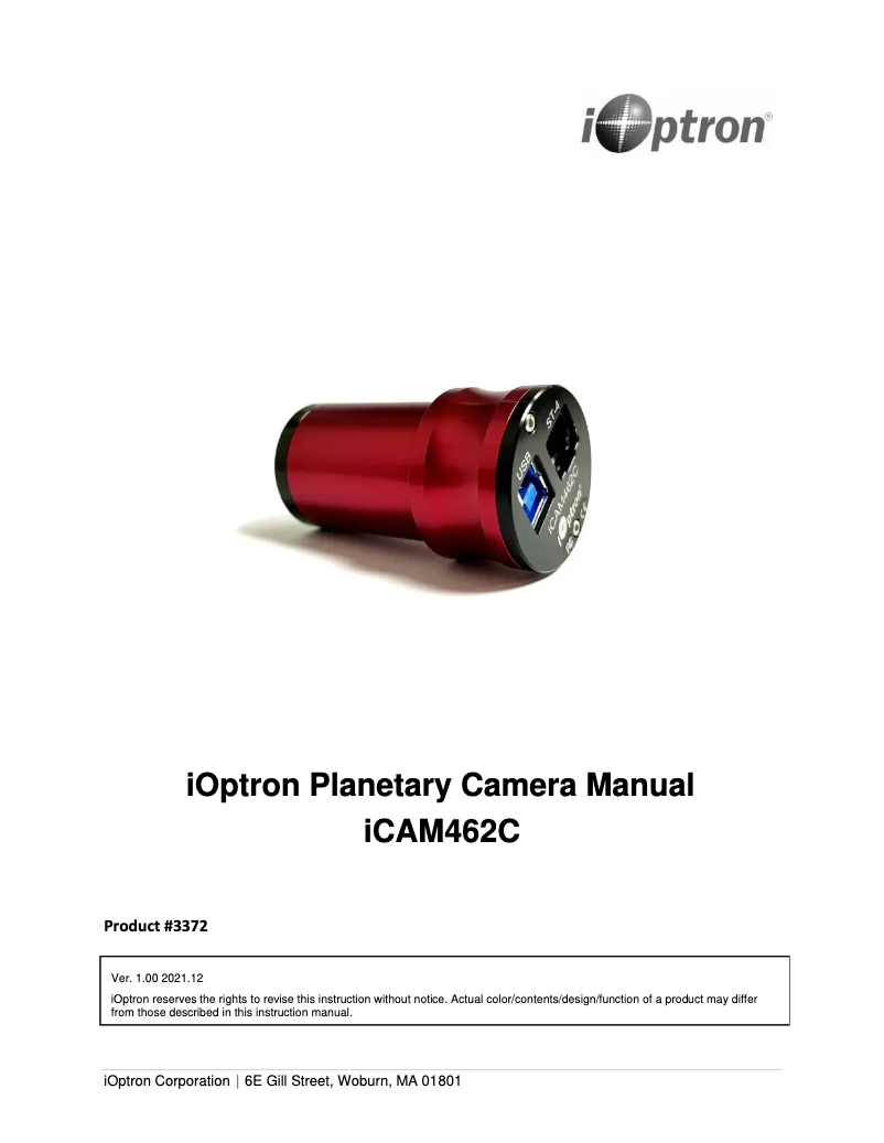 Página 1 del manual Manual de usuario iOptron ICam 462C