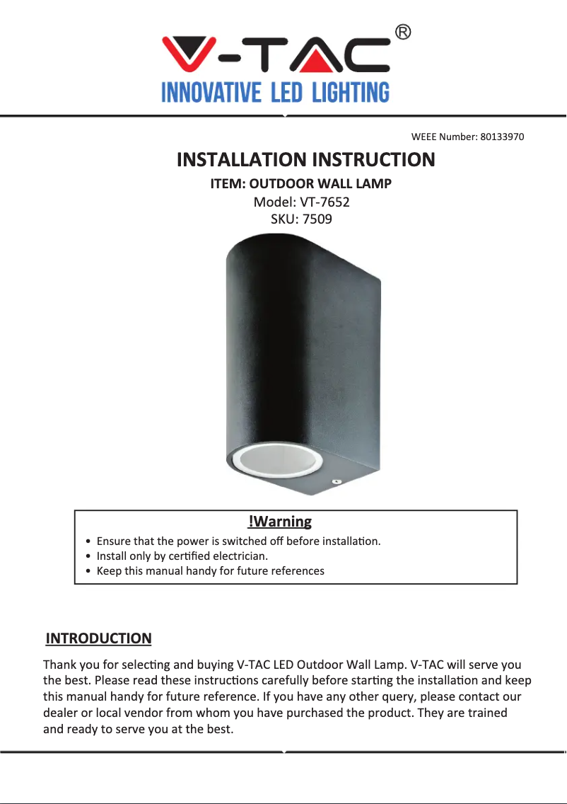 First page image of the manual for VT-7652