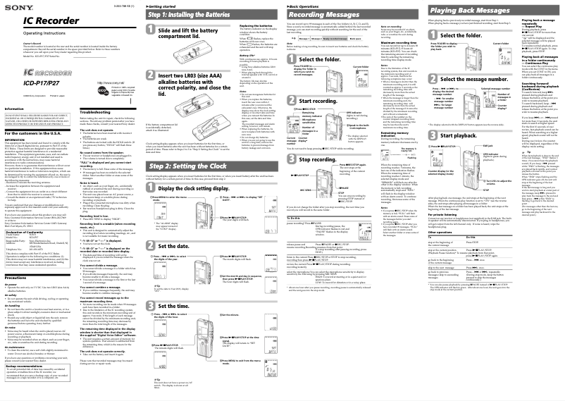 Page n°1 - Manuel utilisateur Sony ICD-P27