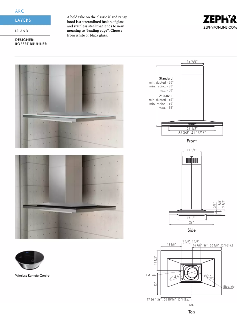 Page 1 de la notice Fiche technique Zephyr ALLM90BWX