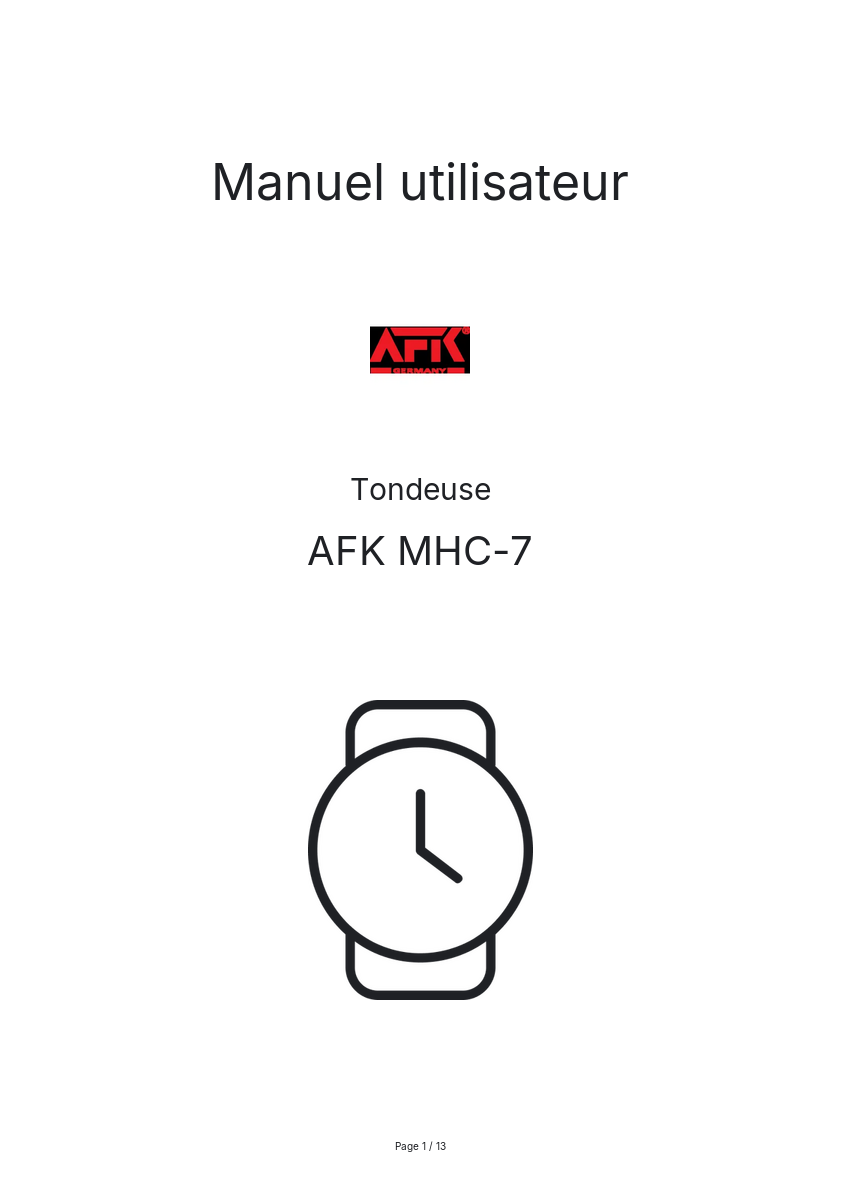 Page n°1 - Manuel utilisateur AFK MHC-7